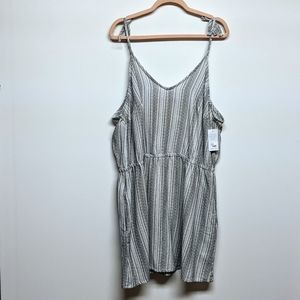 Cacique Striped Tie-Shoulder Swim Coverup in White and Gray